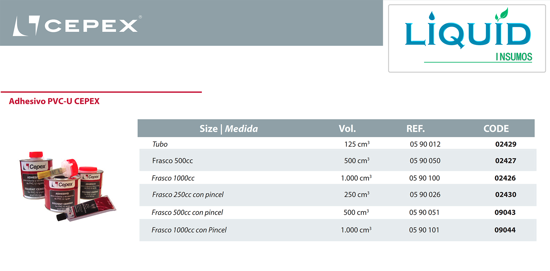 Adhesivo CEPEX para PVC diferentes presentaciones